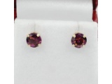14KT Yellow Gold Round Natural Rhodolite Garnet Earrings