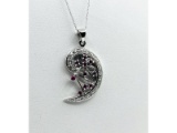 Sterling Silver Natural Enhanced Ruby and CZ with Sterling Silver Chain