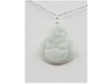Sterling Silver Natural Jadeite Laughing Budda Pendant with Sterling Silver Chain