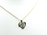 10KT Yellow Gold Heart with Sweet 16 Pendant and Gold Plated Sterling Silver Chain