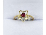 10KT Yellow Gold Natural Enhanced Ruby (0.15ct) Star Shape Ring, Size 3.75