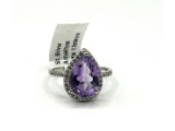 Sterling Silver Natural Amethyst (2ct) with CZ (0.15ct) Ring, Size 7