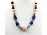 Sterling Silver Natural Amethyst with Opal Necklace