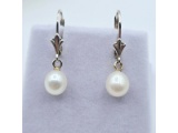 Sterling Silver Freshwater Pearl 7mm-6.6mm Drop Style Earrings