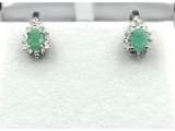 Sterling Silver Natural Emerald with CZ Earrings