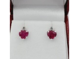 10KT White Gold Natural Enhanced Ruby (2ct) Heart Shape with Aquamarine Earrings