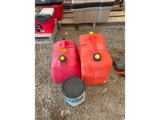 2 Gas Cans and 1 New Can of Mould Mildew Proof Interior Paint