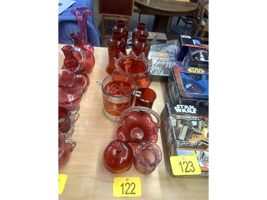 Row of Cranberry Glass