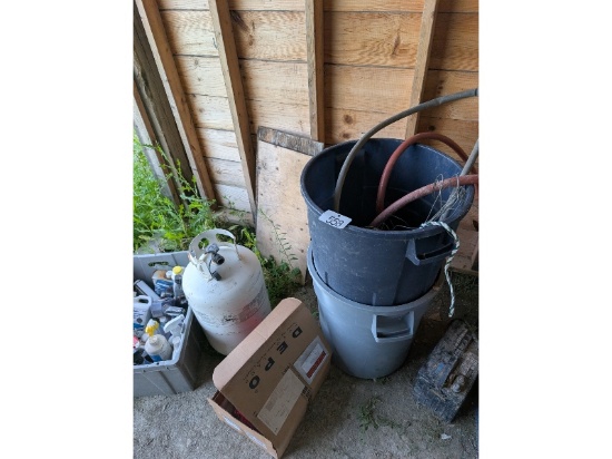 Automobile Fluids, Propane Tank, Batteries on Ground