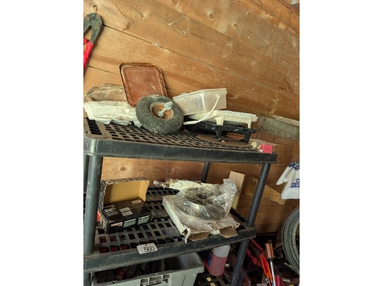 Shelf & Contents Including Batteries, Trailer Hitch Parts, Caulking, Etc.