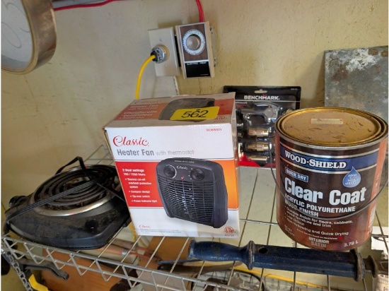 Contents of Wire Shelves - Including Heater, Clear Coat, Air Tool Accessories, Etc.