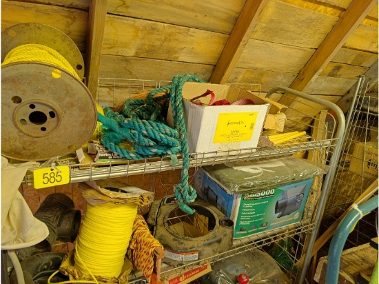 Wire Shelf & Contents - Including Boat Bumpers, Wheel Wrenches, Rope, Etc.