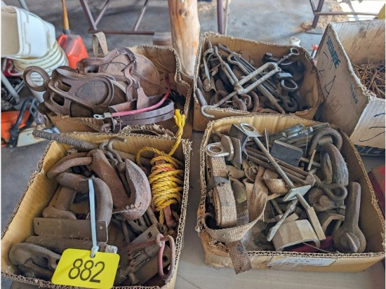 4 Boxes of Assorted Pullies, Hooks, Etc.