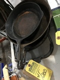 ASSORTED CAST IRON PANS & GRILLS