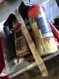 LOT ASSORTED HARDWARE & TOOLS (TOTE NOT INCLUDED)