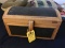 WEST INDIES TREASURE CHEST WOOD BOX WITH LEATHER TRIM WITH CONTENTS (CHRISTMAS BALLS)