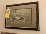 WOOD FRAMED PRINT - WOMAN ON LOUNGE - 13'' x 17''