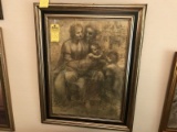 BLACK & GOLD FRAMED PRINT - FAMILY WITH CHILDREN - 37'' x 29''