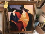 GOLD & BLACK FRAMED OIL ON CANVAS - 2 WOMEN - SIGNED BANA - 30'' x 26''