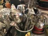 LOT POTS, PANS, FLATWARE, SILVERWARE, ETC