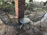 3 PIECE METAL PATIO COCKTAIL TABLE SET WITH GLASS TOP TABLE & 2 CHAIRS