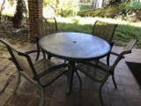 5 PIECE PATIO TABLE SET WITH UMBRELLA TABLE & 4 BEIGE CHAIRS