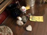 ASSORTED DECOR - PITCHER / EGG /  HEART / DISH WITH ROCKS