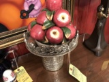 PORCELAIN APPLE DECOR ON SILVER PLATED STAND