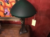 TABLE LAMP WITH WOMAN HUGGING BRASS BASE & GLASS SHADE - 24'' TALL