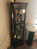 GLASS CABINET WITH MIRRORED BACK & 6 SHELVES - 66''H x 16'' x 12''