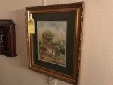 FRAMED ARTWORK - HOUSE WITH TREES - 21'' x 19''
