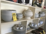 LOT DISHES, BOWLS, PLATES (CONTENTS OF 2 SHELVES)