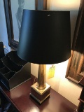 BRASS TABLE LAMP WITH BLACK SHADE - 27'' TALL