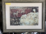 FRAMED PRINT - GIRL & 2 CAROUSEL HORSES - 22'' x 30''