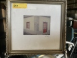 FRAMED PRINT - RED DOOR & WINDOW - SIGNED HUMPHREY - 13'' x 14''