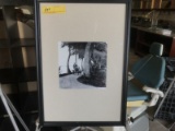 FRAMED PHOTOGRAPH - MAN PUSHING LADY IN CARRIAGE - 20'' x 14''