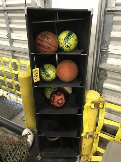 ASSORTED SPORTS BALLS WITH ROLLING RACK