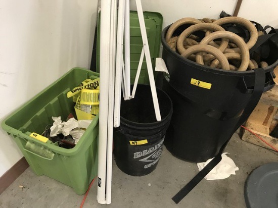 CONTENTS IN CORNER (3 BUCKETS) - TOOLS, ROPE, RINGS, ETC