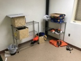 LOT - 2 SMALL RACKS & CONTENTS OF ROOM (WHITEBOARD, SHOES, FLAGS, ETC)