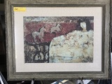 ARTWORK / PRINT - GIRL & 2 CAROUSEL HORSES - FRAMED - 22'' x 30''