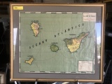 ARTWORK / MAP - ''OCEANO ATLANTICO 1934 SANTA CRUZ, CANARY ISLANDS'' - FRAMED - 28'' x 33''