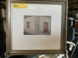 ARTWORK / PRINT - RED DOOR & WINDOW - SIGNED HUMPHREY - FRAMED - 13'' x 14''