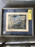 ARTWORK / WATERCOLOR ON PAPER - MAN & WOMAN ON TRAIN -FRAMED - 11'' x 10''