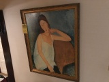 ARTWORK / PRINT ON BOARD - LOUNGING LADY - SIGNED MADIGLIANI - FRAMED - 34''x27.5''