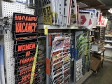 SLIDE RACK WITH SIGNS, STICKERS, ETC. (APPROXIMATELY 2,000 PIECES)