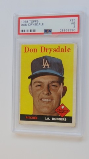 BASEBALL CARD - 1958 TOPPS #25 - DON DRYSDALE - PSA GRADE 3