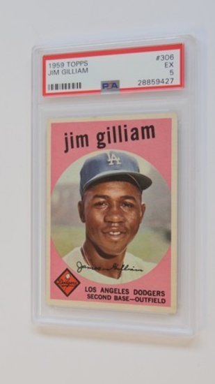 BASEBALL CARD - 1959 TOPPS #306 - JIM GILLIAM - PSA GRADE 5