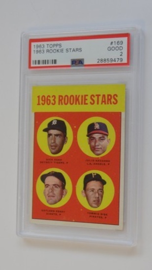 BASEBALL CARD - 1963 TOPPS #169 - 1963 ROOKIE STARS / GAYLORD PERRY - PSA GRADE 2