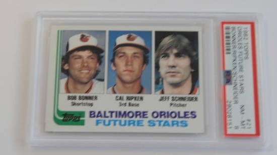 BASEBALL CARD - 1982 TOPPS #21 - ORIOLES FUTURE STARS / CAL RIPKEN JR. - PSA GRADE 8 NM-MT