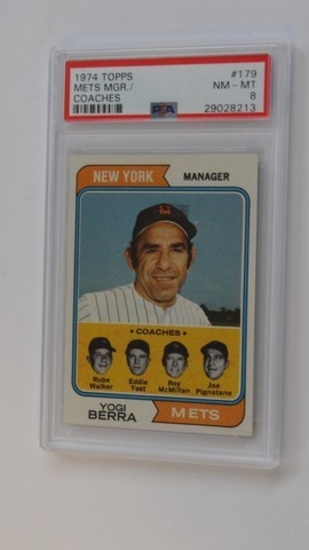 BASEBALL CARD - 1974 TOPPS #179 - METS MANAGER / COACHES - PSA GRADE 8 NM-MT